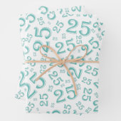 25e verjaardag Blauwgroen & wit Random Number Patt Inpakpapier Vel (In situ)