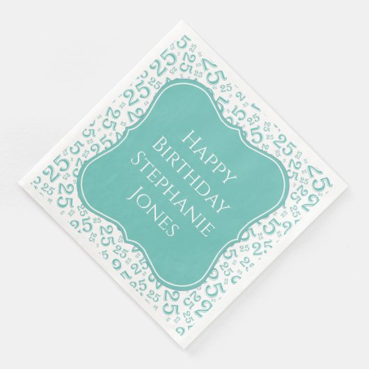 25e verjaardag Blauwgroen/witte beugel nummerpatro Servet (Hoek)