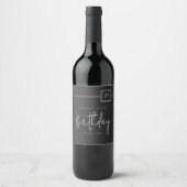 25e verjaardag Elegant minimalistisch plat zwart Wijn Etiket (Voorkant)
