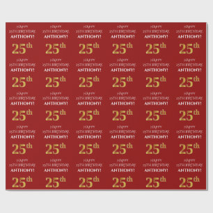 25e verjaardag: Elegant, rood, Faux Gold look Cadeaupapier
