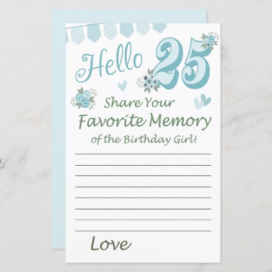 25e verjaardag Favoriete herinnering van de Birthd (Voorkant / Achterkant)