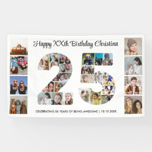 25e verjaardag feest nummer 25 fotocollage spandoek