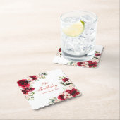 25e Verjaardag Feest Rood Roze Bloemen Custom Kartonnen Onderzetters (Insitu)