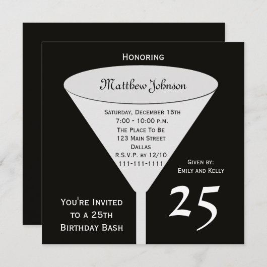 25e Verjaardag Feest Uitnodiging 25e Verjaardag Ba (Voorkant / Achterkant)
