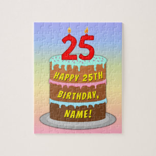 25e verjaardag: Fun Cake and Candles + Custom Name Legpuzzel