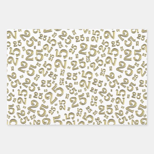 25e verjaardag Gold/White Random Number Pattern 25 Inpakpapier Vel (Voorkant 3)
