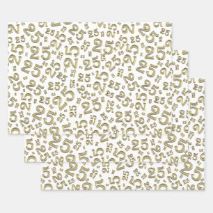 25e verjaardag Gold & White Random Number Pattern Inpakpapier Vel