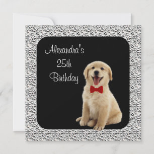25e verjaardag Golden Retriever & Zilveren lijst Kaart