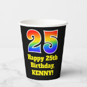 25e verjaardag: Kleurrijk, Leuk, Spannend, Regenbo Papieren Bekers (Voorkant)