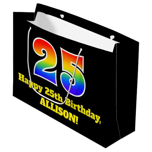25e verjaardag ~ Leuk, Kleurrijk, Levendig, Regenb Groot Cadeauzakje (Voorkant Gekanteld)