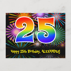 25e verjaardag – leuk vuurwerkpatroon + regenboog briefkaart