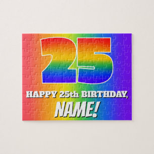 25e verjaardag — Meerkleurig regenboogpatroon "25" Legpuzzel
