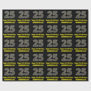 25e verjaardag: Naam & Faux Hood Grain Pattern "25 Cadeaupapier