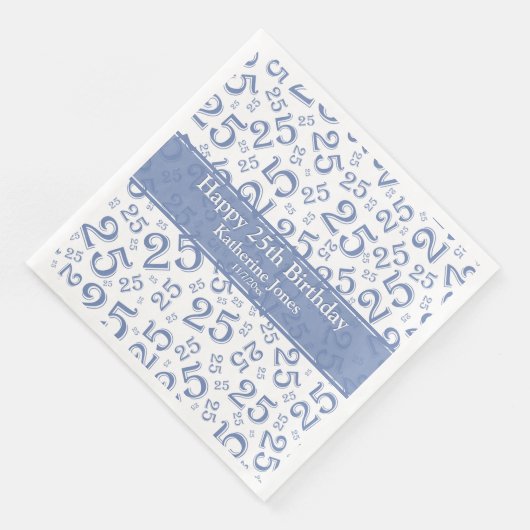 25e Verjaardag Nummer Nummer Patroon Blauw/Wit Servet (Hoek)