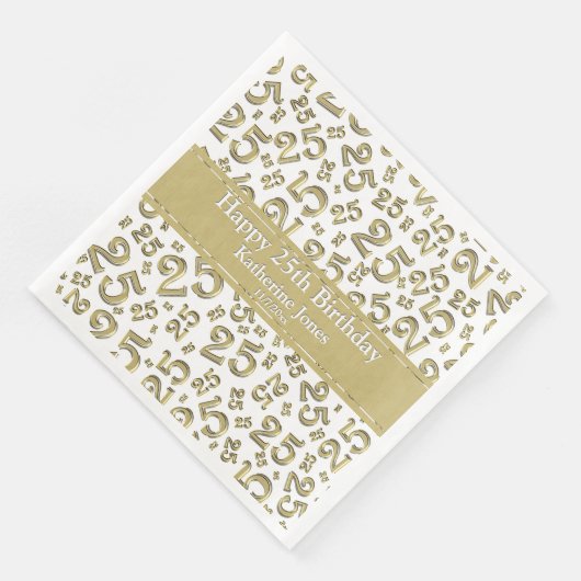 25e verjaardag Nummer nummer patroon Gold/wit Servet (Hoek)