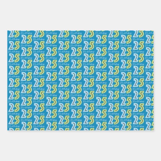 25e verjaardag nummers groen blauw inpakpapier vel (Voorkant 2)