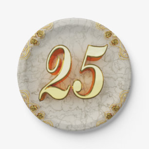 25e verjaardag of Jubileum Regal Gold en Marble Papieren Bordje
