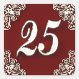 25e Verjaardag of Jubileum Regal Silver en Red Vierkante Sticker