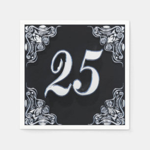 25e Verjaardag of Jubileum Regal Silver Zwart Servet