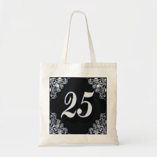 25e Verjaardag of Jubileum Regal Silver Zwart Tote Bag (Voorkant)
