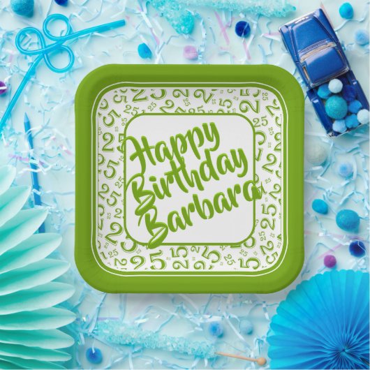 25e verjaardag Party Nummer Patroon Groen Wit Papieren Bordje (Feest)