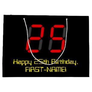 25e verjaardag: Red Digital Clock Style "25" + naa Groot Cadeauzakje