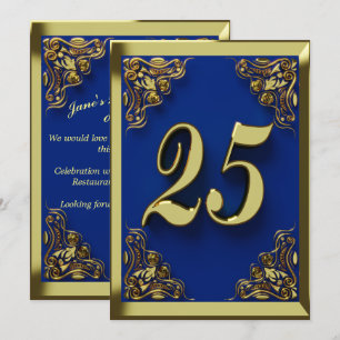 25e verjaardag Regal Gold Blue Groet of Kaart