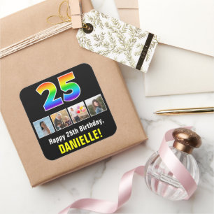 25e verjaardag: Regenboog "25"; Aangepaste foto's Vierkante Sticker