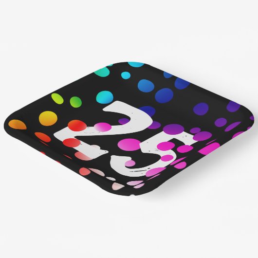 25e verjaardag RegenboogStippen op zwart Papieren Bordje (Gebogen)