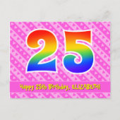 25e verjaardag: roze strepen en harten, regenboog briefkaart (Voorkant)