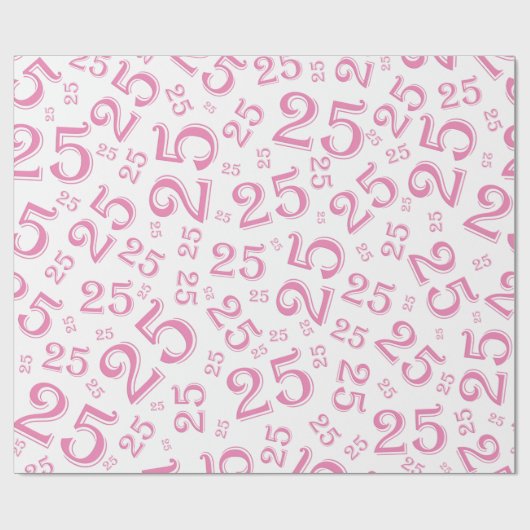 25e verjaardag Roze/White Random Number Pattern 25 Cadeaupapier (Vlak)