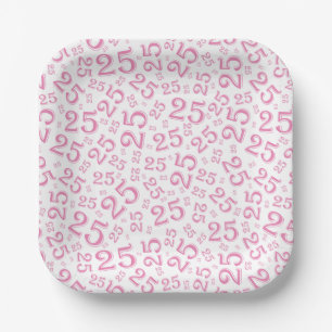 25e verjaardag roze/wit Random Number patroon Papieren Bordje
