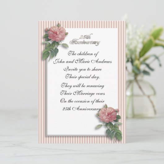 25e verjaardag rozen kaart (Staand voorkant)