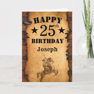 25e verjaardag Rustic Country Western Cowboy Horse Kaart
