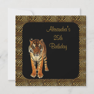 25e verjaardag Tijger met Dierenprint Frame Kaart