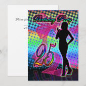 25e verjaardag uitnodiging van de partij, Neon met (Voorkant / Achterkant)