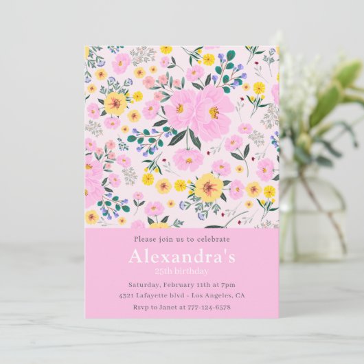 25e verjaardag uitnodigingen Boho Floral Chic (Staand voorkant)