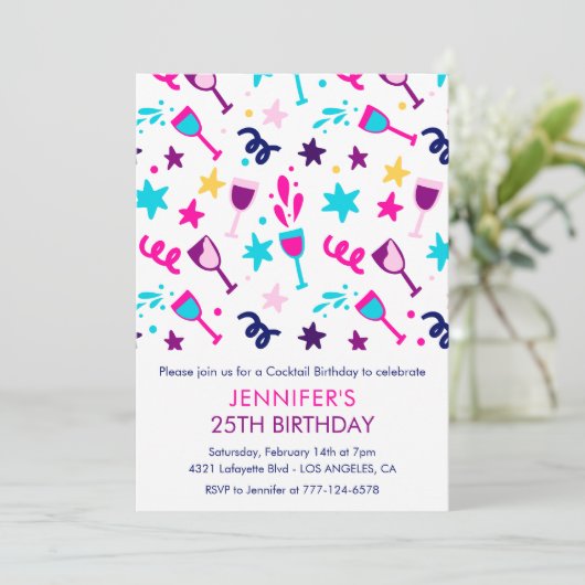 25e verjaardag uitnodigingen Cocktail Modern Pink (Staand voorkant)
