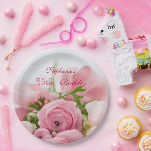 25e verjaardag van roze rozen papieren bordje (Feest)