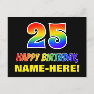 25e verjaardag: Vet, Vun, eenvoudig, regenboog 25 Briefkaart