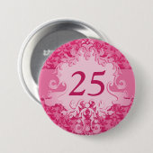 25e verjaardag vouw olifant roze ronde button 7,6 cm (Voorkant /achterkant)