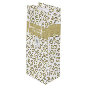 25e Verjaardag Willekeurig Nummer Patroon Goud/Wit Wijn Cadeautas