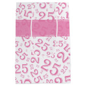 25e Verjaardag Willekeurig Nummer Patroon Roze/Wit Medium Cadeauzakje (Achterkant)