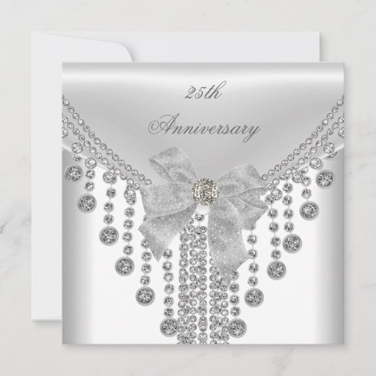 25e verjaardag Witte Zilveren Overlay Boog Sieraad Kaart (Voorkant)