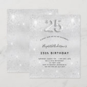 25e verjaardag zilveren glitter budgetuitnodiging (Voorkant / Achterkant)