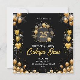 25e verjaardag zwarte zilveren elegante moderne kaart