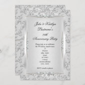 25e verjaardagsfeest Roos Damast Zilver Wit Kaart (Voorkant / Achterkant)