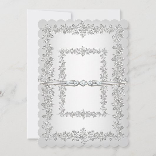25e verjaardagsfeest Rose Damast Zilver Wit 2 Kaart (Achterkant)
