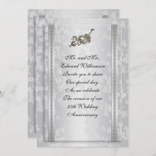 25e verjaardagsfeest uitnodiging zilver (Voorkant / Achterkant)