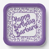 25e Verjaardagsfeestnummer Patroon Paarse Wit Papieren Bordje (Voorkant)